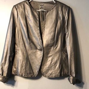 Metallic detailed leather blazer